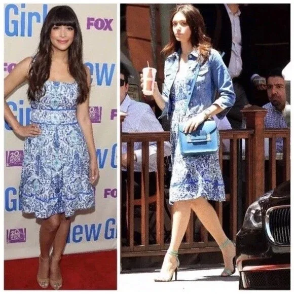 Tory Burch Ramona Fit & Flare Dress Floral Blue Silk Blend celeb Runway 12 $450 - Picture 5 of 16